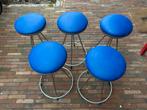 Set van 5 blauwe barkrukken, Met voetsteun, 60 tot 90 cm, Ophalen of Verzenden, Metaal