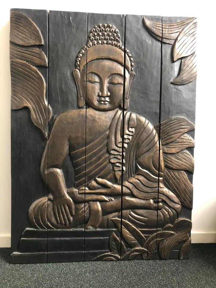 Boeddha Houten Wanddecoratie, Huis en Inrichting, Woonaccessoires | Boeddhabeelden, Zo goed als nieuw, Ophalen of Verzenden