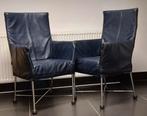 14 Montis Chaplin design eetkamerstoelen in leer gebruikt, Ophalen, Gebruikt, Blauw, Metaal