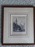 Antieke gravure Alkmaar, St. Laurenskerk en stadhuis., Ophalen of Verzenden
