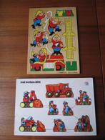 2 Vintage houten puzzels, "Brandweer" en "Wegenbouwers"., Van hout, Minder dan 10 stukjes, Gebruikt, Ophalen of Verzenden