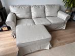 Bank Ektorp (beige) incl hocker, Ophalen, Driepersoons, 75 tot 100 cm, Zo goed als nieuw
