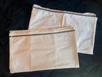 2x Ledikantlaken gebreide bies khaki/wit, Jongetje of Meisje, Wit, Overige typen, Ophalen of Verzenden