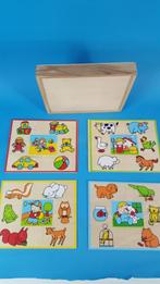 4 x houten puzzel in houten kistje. Compleet. K13, Tweedehands verkoop, Tweedehands verkoop, Gebruikt, 10 tot 50 stukjes