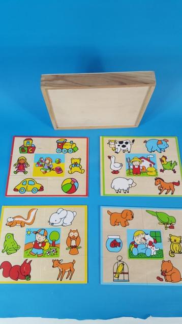 4 x houten puzzel in houten kistje. Compleet. K13 beschikbaar voor biedingen