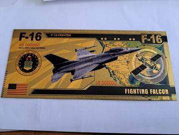 GOUDFOLIE BILJET-AMERIKA-VLIEGTUIG- F-16 FIGHTING FALCON beschikbaar voor biedingen