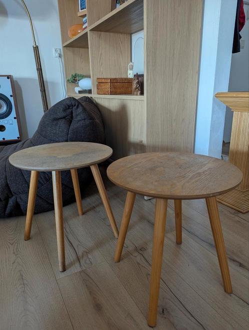 Vintage look Houten Bijzettafeltjes, Huis en Inrichting, Tafels | Bijzettafels, Gebruikt, Rond, Minder dan 45 cm, Minder dan 55 cm