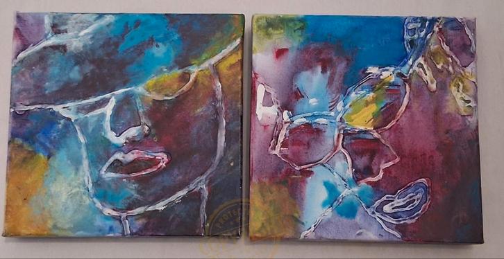 mannen met reliëf 3D 2x artwork vierkant vrolijke kleuren, Huis en Inrichting, Woonaccessoires | Schilderijen, Tekeningen en Foto's