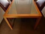 Mooie solide hardhouten eettafel met glazen blad, Ophalen, Glas, 50 tot 100 cm, Zo goed als nieuw