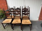 6 Kloosterstoelen met rieten zitting, Huis en Inrichting, Gebruikt, Bruin, Ophalen of Verzenden, Vijf, Zes of meer stoelen