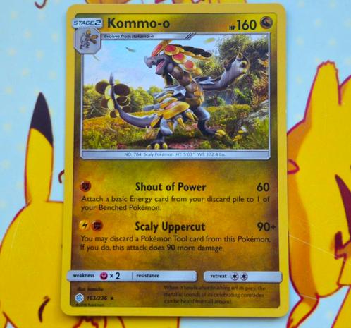 Kommo-o 163/236 Holo Pokemon Cosmic Eclipse, Hobby en Vrije tijd, Verzamelkaartspellen | Pokémon, Nieuw, Losse kaart, Foil, Ophalen of Verzenden