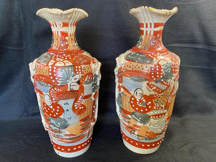 Antieke Satsuma Vazen Set - Japanse Figuren, Antiek en Kunst, Antiek | Vazen, Ophalen of Verzenden