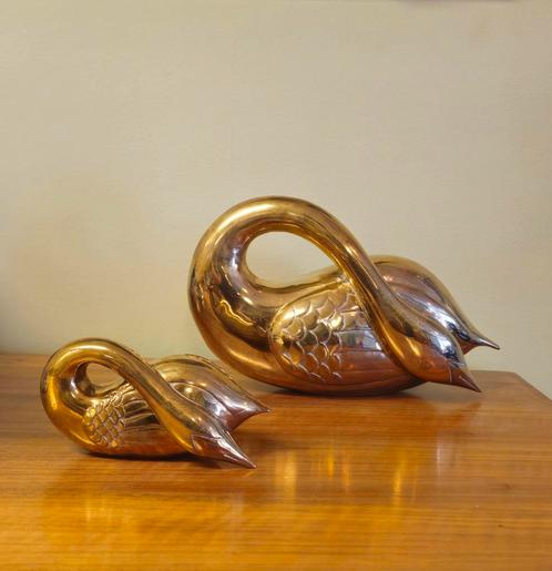 Vintage Zware Messing Zwanen Zwaan Vogels Beelden, Antiek en Kunst, Kunst | Designobjecten, Ophalen of Verzenden