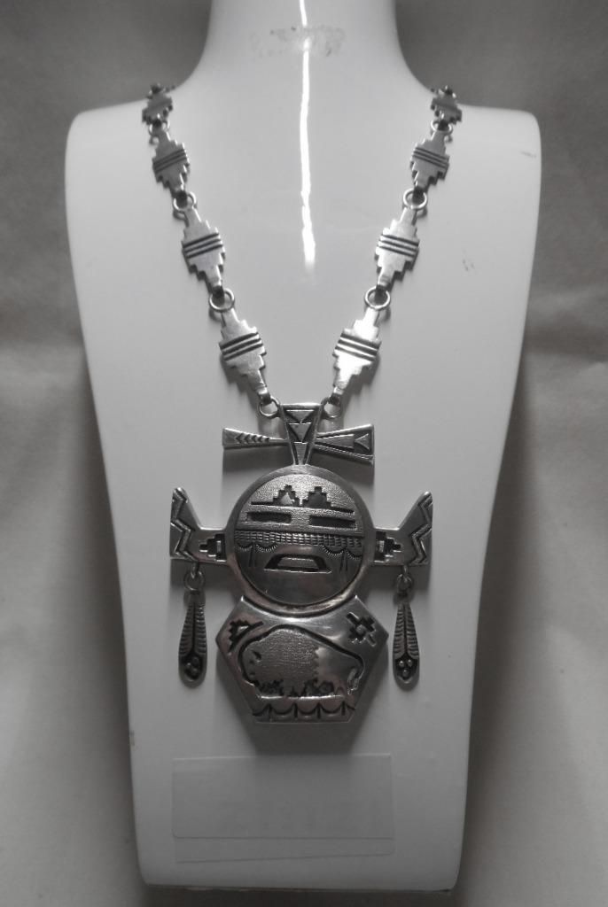 Zilveren vintage Navajo handmade collier met hanger nr.1730, Sieraden, Tassen en Uiterlijk, Kettingen, Zo goed als nieuw, Zilver