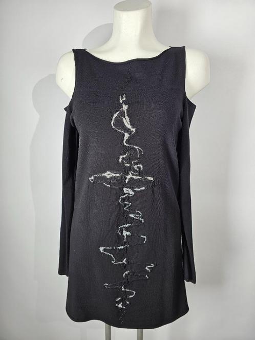 Sarah Pacini zwarte trui/jurk met open schouders S/M, Kleding | Dames, Jurken, Gedragen, Maat 38/40 (M), Zwart, Knielengte, Ophalen of Verzenden