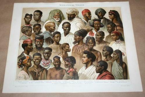 Antieke kleurenlitho - Volkeren van Afrika - Circa 1900 !!, Antiek en Kunst, Kunst | Litho's en Zeefdrukken, Ophalen of Verzenden