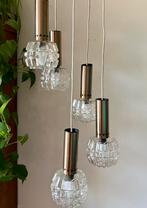 Kroonluchter/hanglamp 5 lichtpunten vintage, Gebruikt, Vintage, Ophalen of Verzenden, Glas