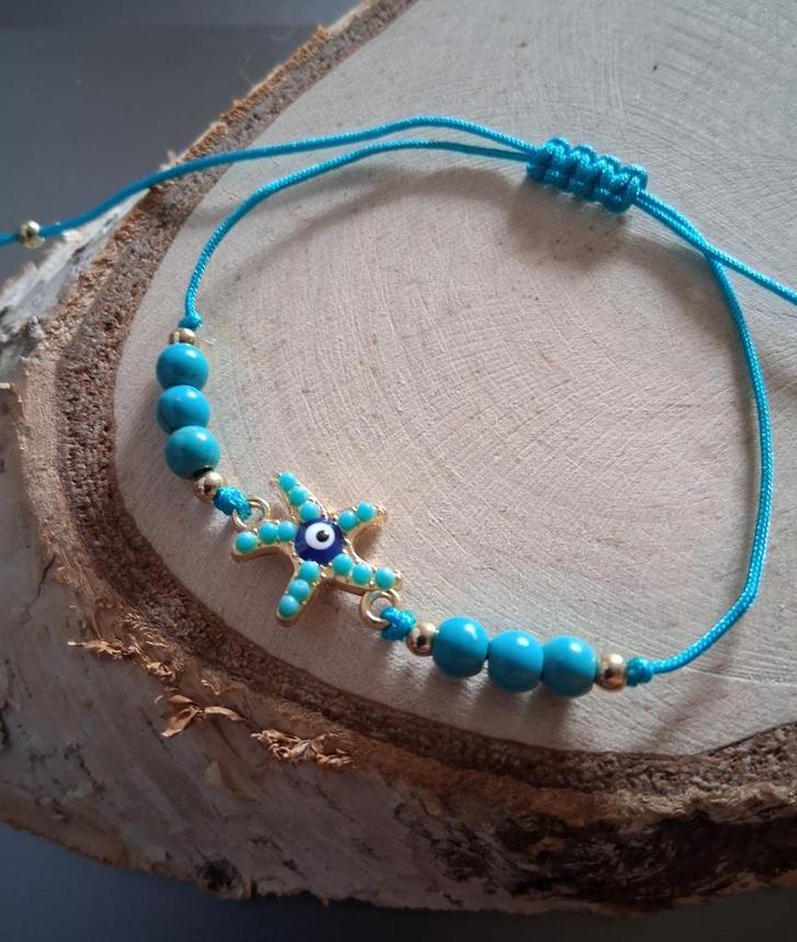 geluks armbandje zeester nazar turquoise kraaltjes, Sieraden, Tassen en Uiterlijk, Armbanden, Nieuw, Overige materialen, Blauw