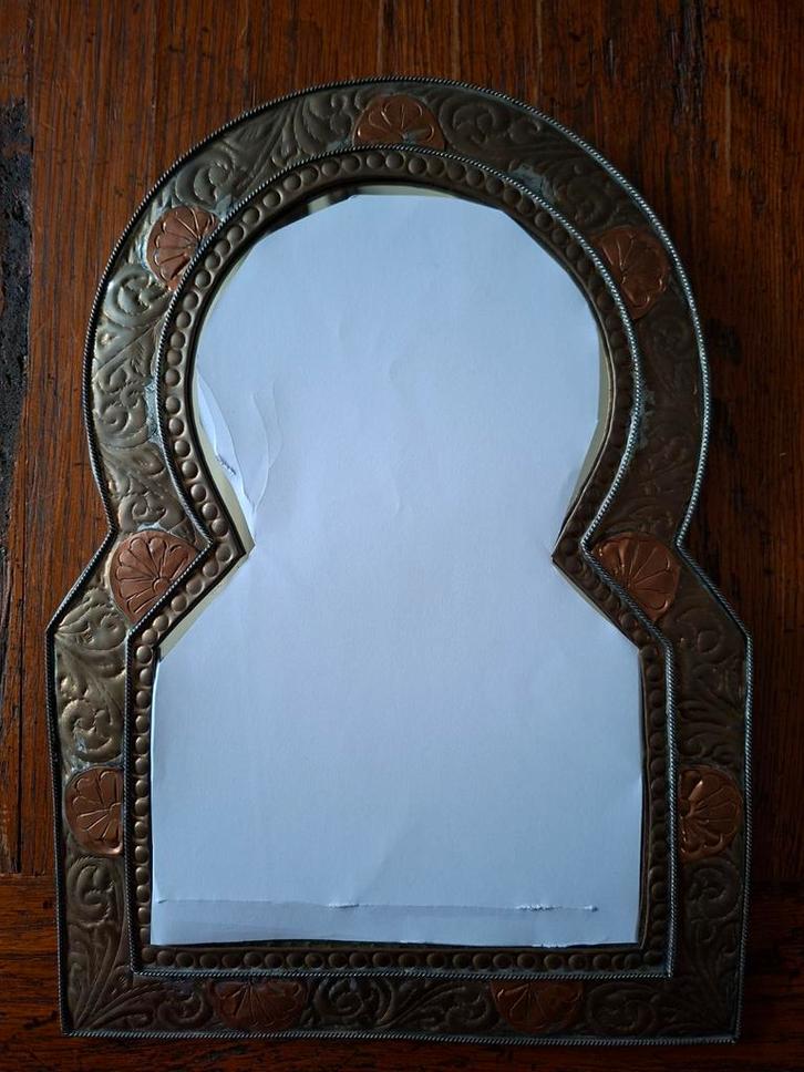 Oosterse koperen spiegel 35x25 cm, Huis en Inrichting, Woonaccessoires | Spiegels, Gebruikt, Minder dan 50 cm, Minder dan 100 cm