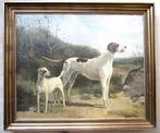 doek 65 x 80 cm==honden in landschap==c a 1900==GESIGNEERD, Antiek en Kunst, Kunst | Schilderijen | Klassiek, Ophalen