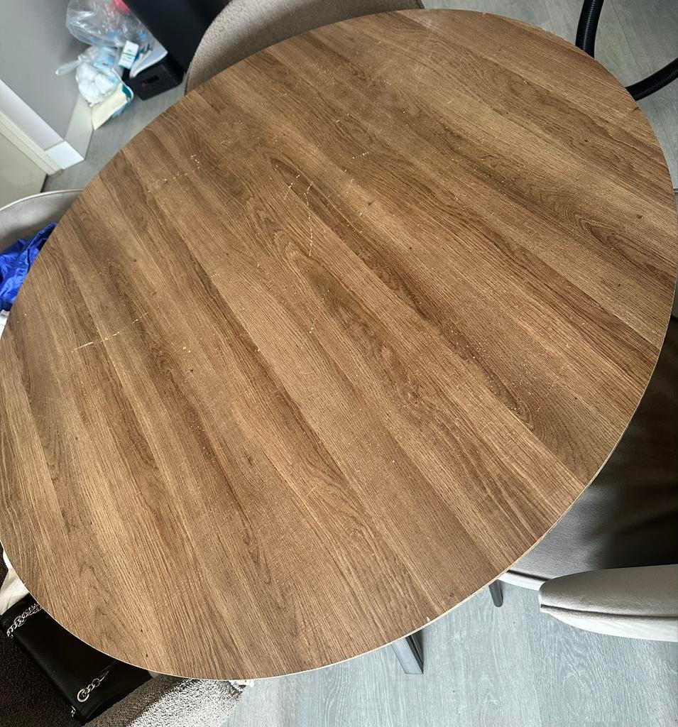 Ronde eettafel houtlook voor 4 personen -, Huis en Inrichting, Tafels | Eettafels, Ophalen, 100 tot 150 cm, Rond, Zo goed als nieuw