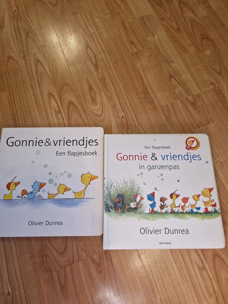 Gonnie & Vriendjes - 2 Flapjesboeken van Olivier Dunrea, Boeken, Ophalen of Verzenden, Gelezen, Olivier Dunrea, Uitklap-, Voel- of Ontdekboek