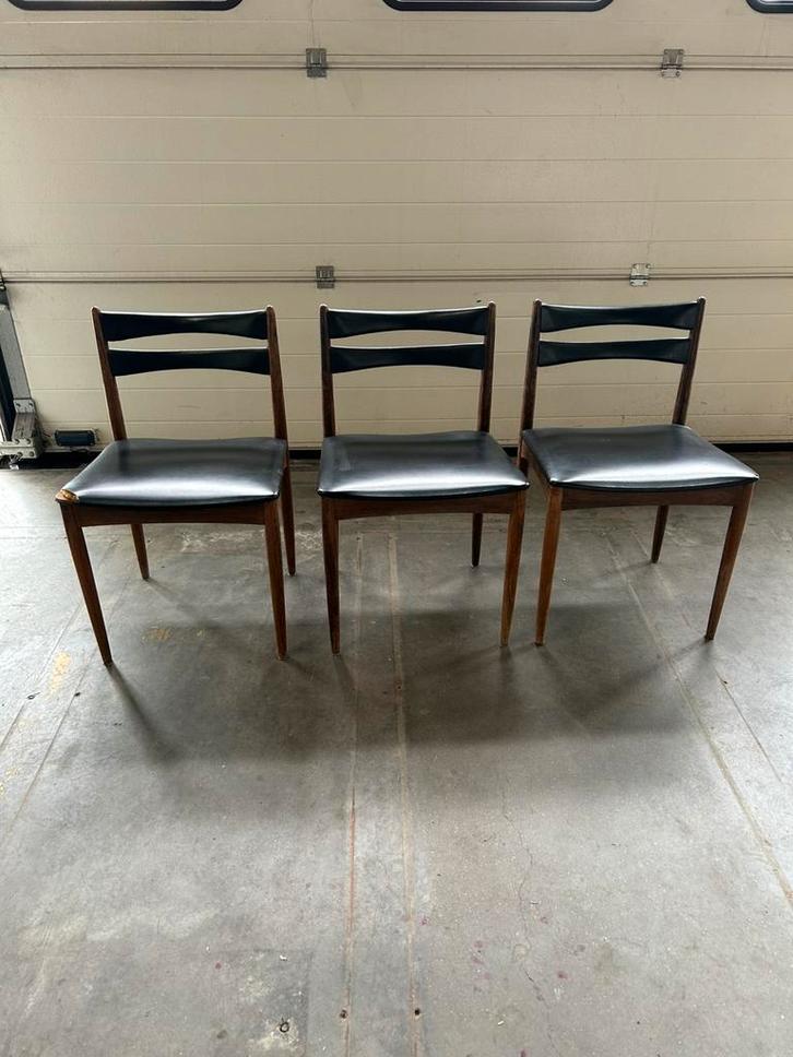 Drie vintage eetkamerstoelen, Huis en Inrichting, Stoelen, Gebruikt, Drie, Hout, Ophalen