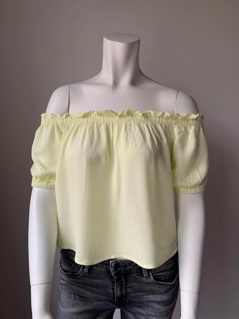 Bershka crop top mt. XS, Kleding | Dames, Tops, Verzenden, Geel, Zo goed als nieuw, Korte mouw