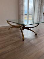 Mooie bronskleurige met glasplaat salontafel., Ophalen, 100 tot 150 cm, 50 tot 100 cm, Zo goed als nieuw