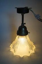 antiek plafondlampje glas metaal stelgewricht industrieel., Antiek en Kunst, Ophalen of Verzenden