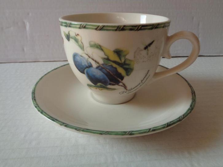 Janneke Brinkman Botania Kop en Schotel, Perzik e.a., Huis en Inrichting, Keuken | Servies, Zo goed als nieuw, Bord(en), Wedgwood