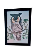 Ingelijste uil tekening - Handgemaakte kunst, Ophalen of Verzenden