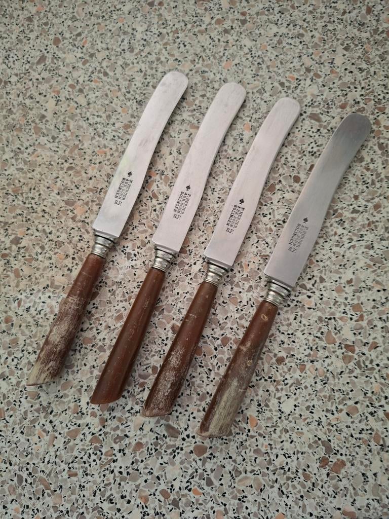 Set van 4 antieke Herder Solingen messen met houten handvat, Ophalen of Verzenden