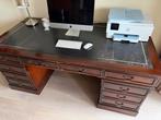 Antiek engels mahonie bureau, lederen bies en gouden inleg., Ophalen, Gebruikt, Bureau