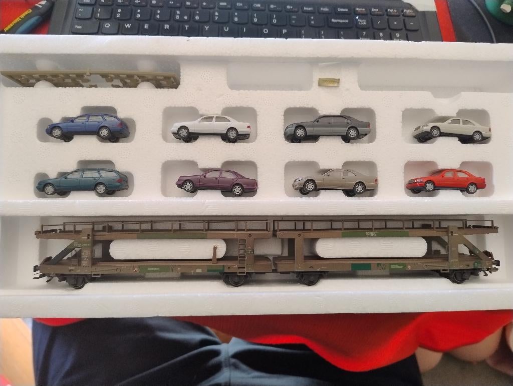 Märklin 47121 – Dubbele Autotransporter DB met 8x Mercedes, Ophalen, Wisselstroom, Märklin, Nieuw