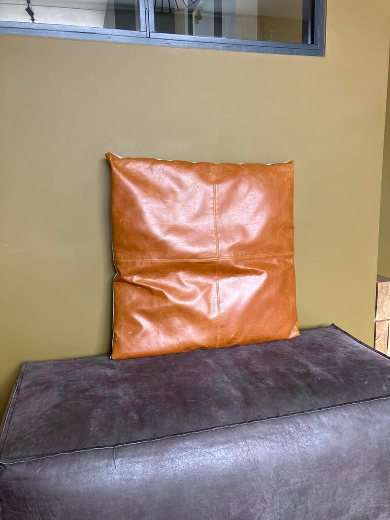 Leren kussen cognac groot - Gebruikt, vintage, Ophalen, Gebruikt, Bruin, Vierkant