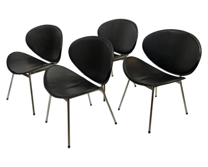 Set Van Vier Vintage Eetkamerstoelen Italië 1990 Design, Huis en Inrichting, Stoelen, Gebruikt, Vier, Kunststof, Metaal, Zwart