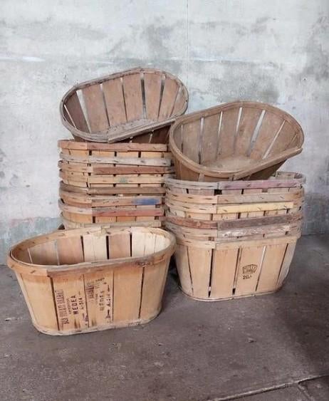 Oude brocante Franse spanen druivenmand mand kerstpakket, Ophalen of Verzenden