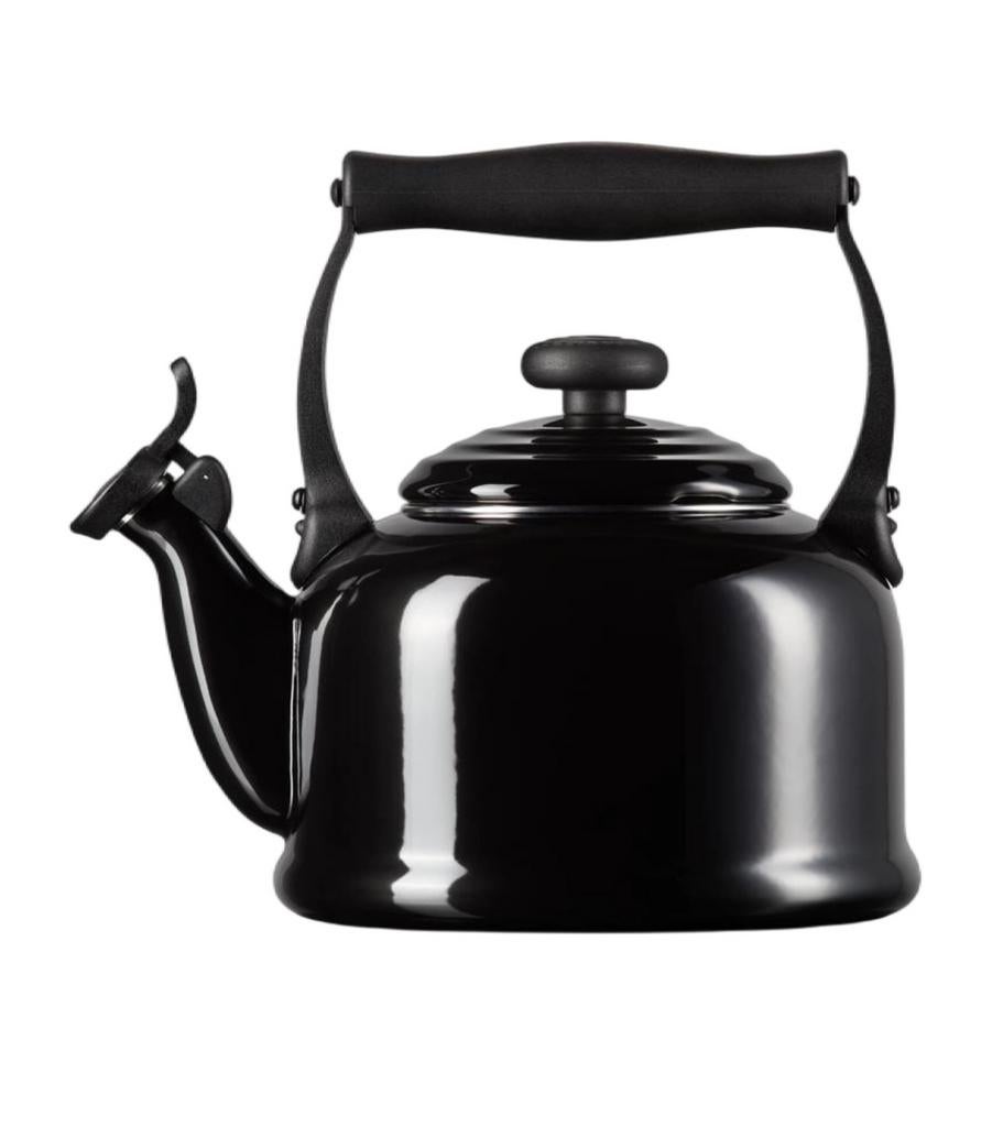 Mooie Le Creuset fluitketel zwart emaille Nostalgie!! ., 2 liter of meer, Ophalen of Verzenden, Gebruikt