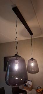 Hanglamp met 2 glazen bollen van rookglas., Ophalen, 75 cm of meer, Modern, Glas