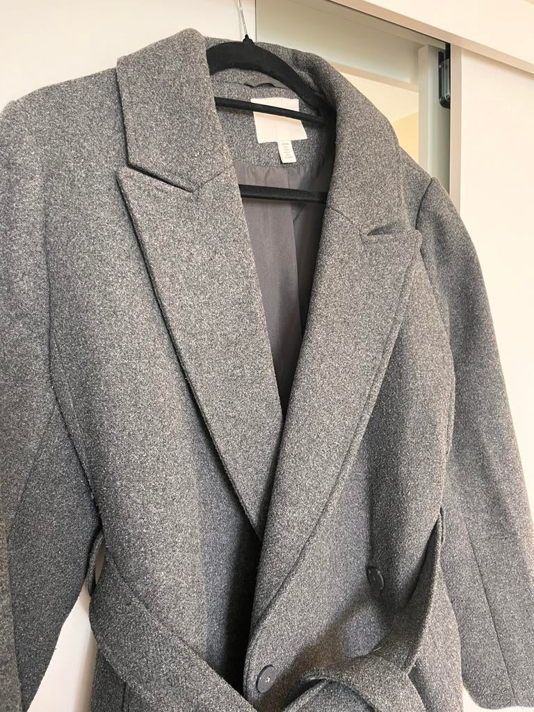 Grijze overslag H&M Jas - Maat 46, Ophalen of Verzenden, Gedragen, Maat 42/44 (L), Grijs