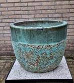Grote bloempot  groen                     met schuimglazuur, Steen, Rond, Zo goed als nieuw, Balkon