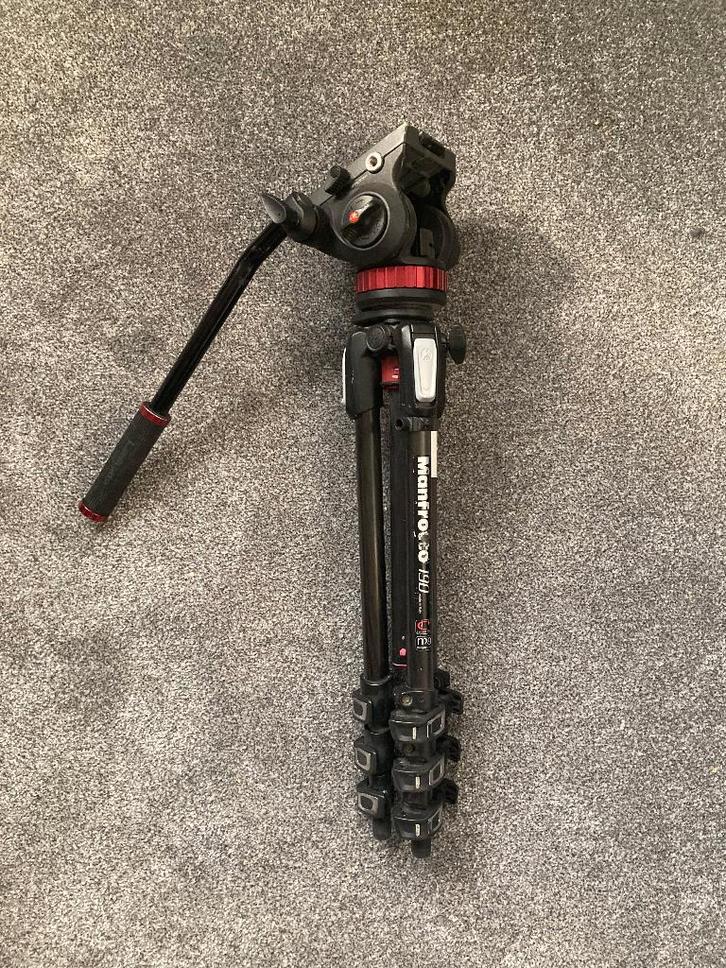 Manfrotto 190 Carbon Statief - evt. met Liquid Video Head, Audio, Tv en Foto, Fotografie | Statieven en Balhoofden, Gebruikt, Driepoot