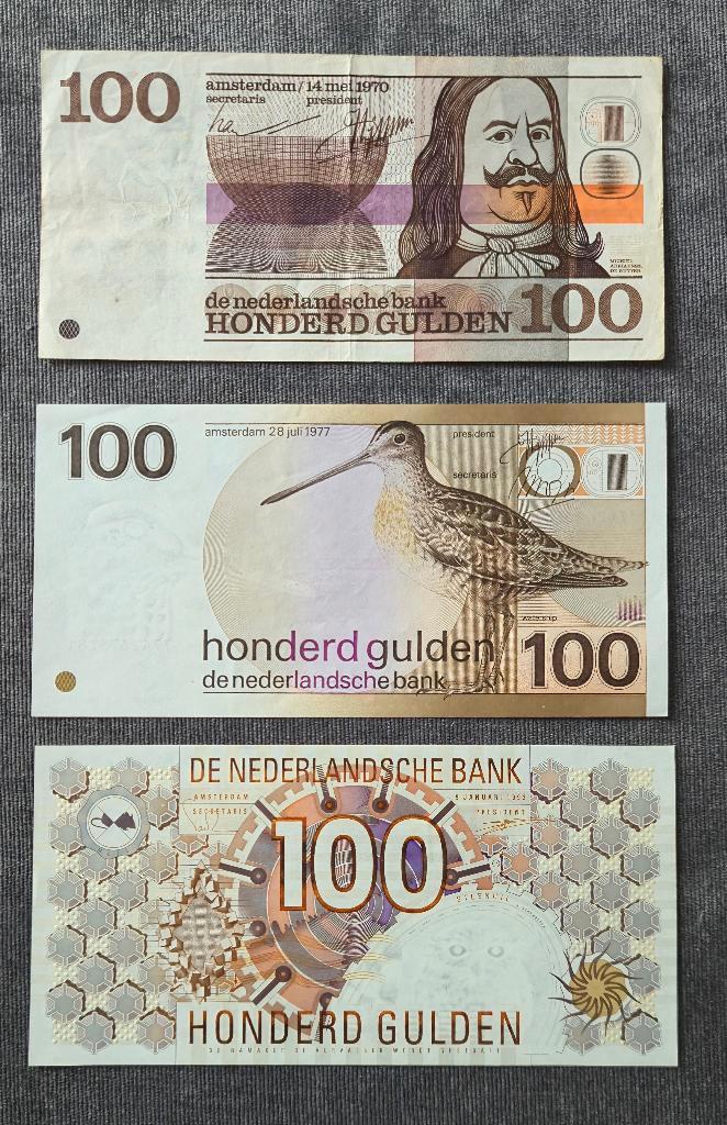 3 x 100 gulden nederland, Postzegels en Munten, Bankbiljetten | Nederland, Setje, 100 gulden, Ophalen of Verzenden