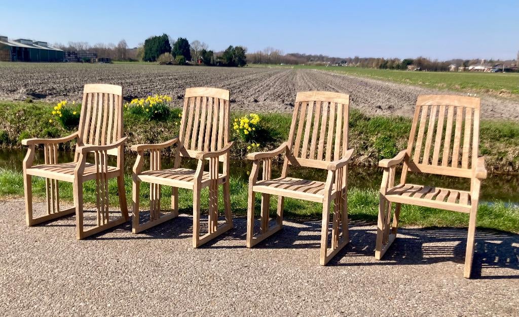 set van 4 elegante Gloster tuinstoelen als NIEUW, Ophalen, Zo goed als nieuw, Hout