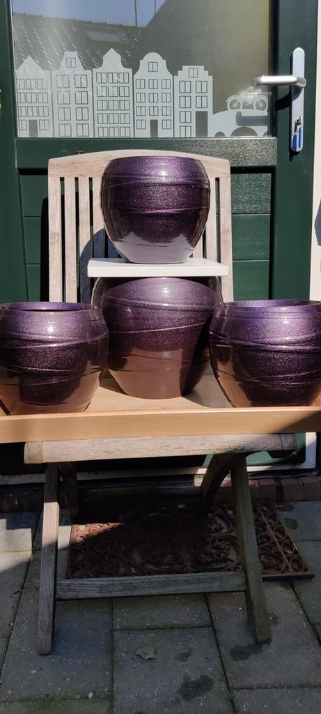 Set van 4 paarse bloempotten - Pot Graça deep purple, Ophalen, Overige materialen, Gebruikt, Minder dan 30 cm