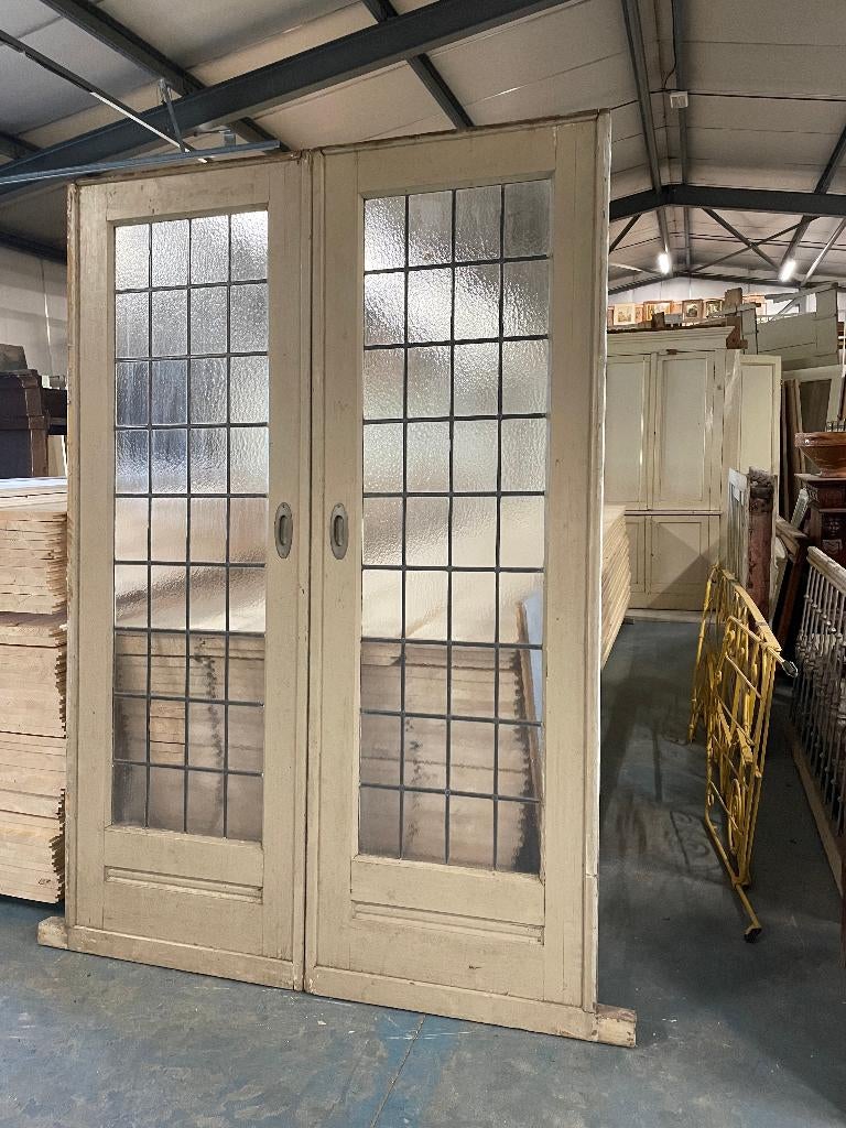 Set schuif / en-suite deuren met glas in lood 212x146cm., Antiek en Kunst, Ophalen
