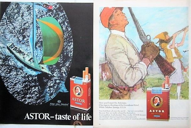 7 vintage advertenties reclames Ascot Astor sigaretten 66-79, Verzamelen, Ophalen of Verzenden, Gebruikt, Sigarenbandjes