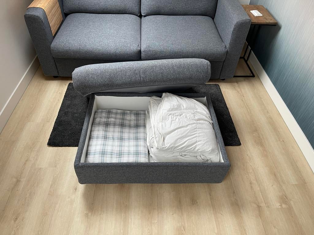 Ikea Vimle Slaapbank 140x200 cm met hocker en beddengoed, Huis en Inrichting, Ophalen, Tweepersoons, 140 cm, Zo goed als nieuw