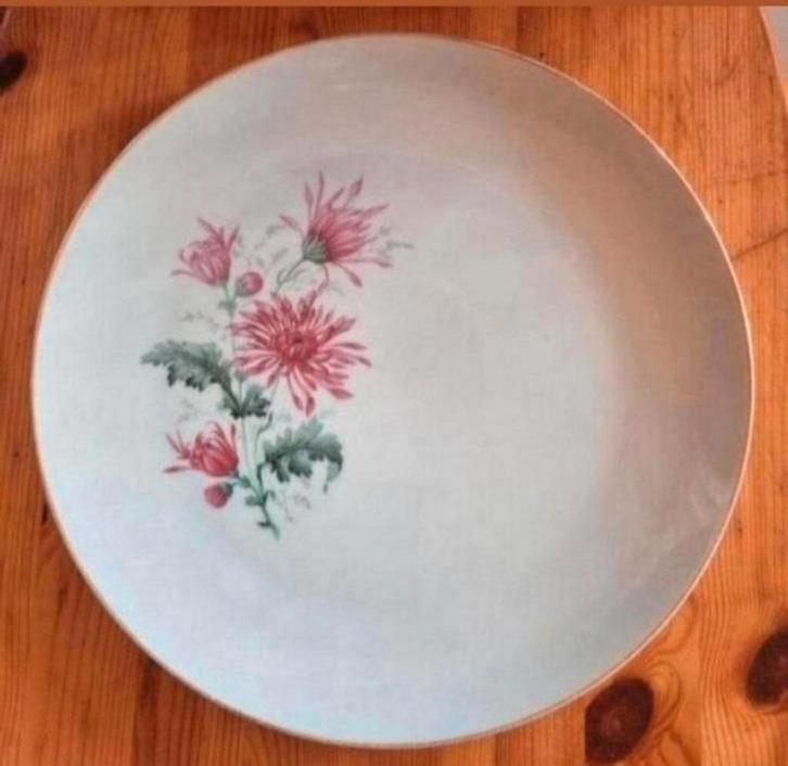 Schonwald Bavaria platte ronde schaal roze bloemen chrysant, Antiek en Kunst, Antiek | Schalen, Ophalen of Verzenden